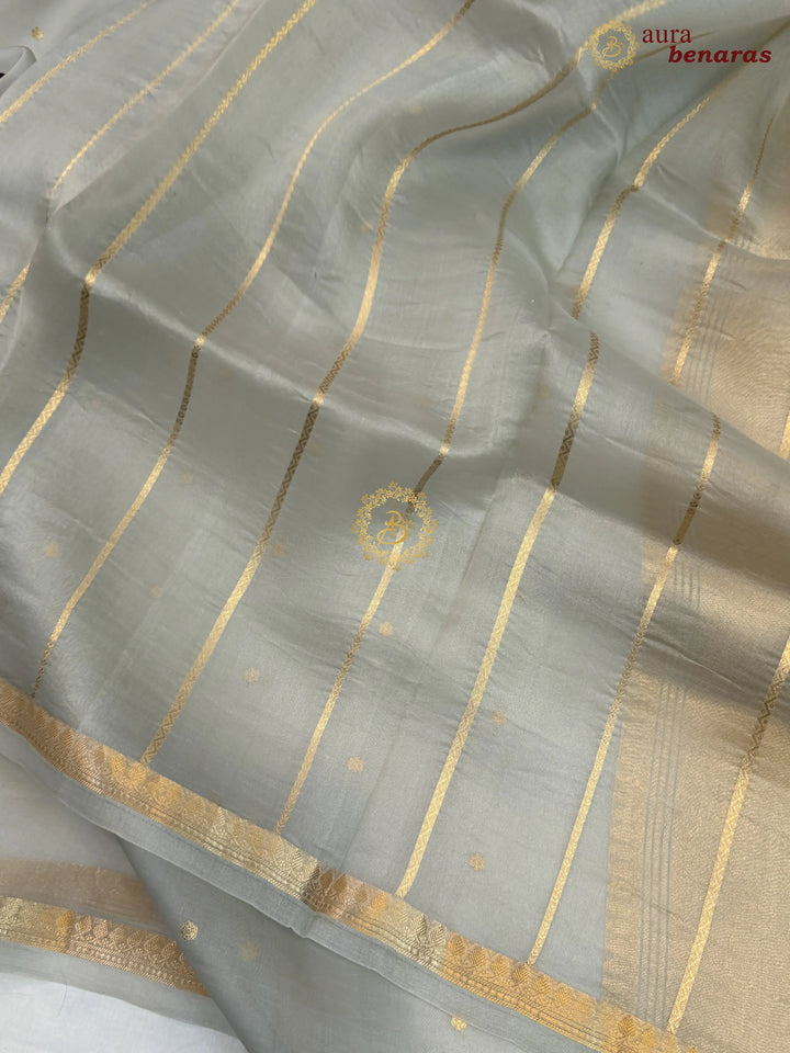 Smoke Grey Kora Silk Banarasi Saree with Zari Butis 