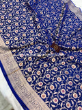 Deep Royal Blue Pure Banarasi Handloom Katan Silk Saree - Aura Benaras