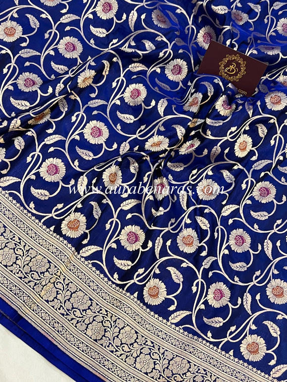 Deep Royal Blue Pure Banarasi Handloom Katan Silk Saree - Aura Benaras