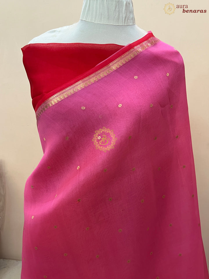 Pink Pure Kora Silk Handloom Banarasi Saree
