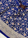 Deep Royal Blue Pure Banarasi Handloom Katan Silk Saree - Aura Benaras