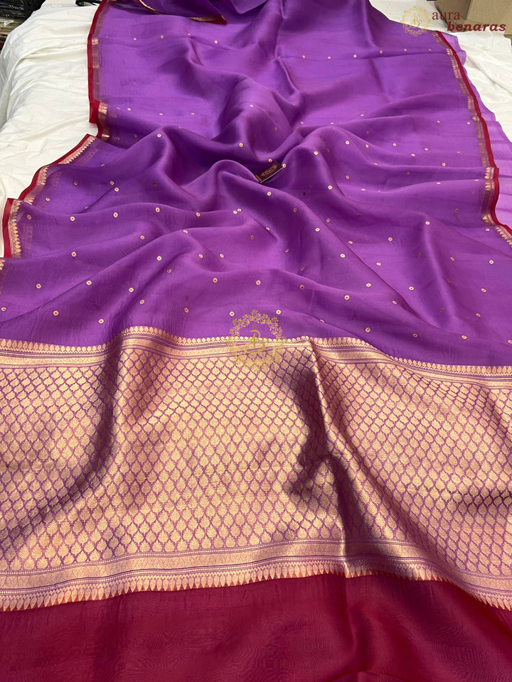 Purple Pure Kora Silk Handloom Banarasi Saree