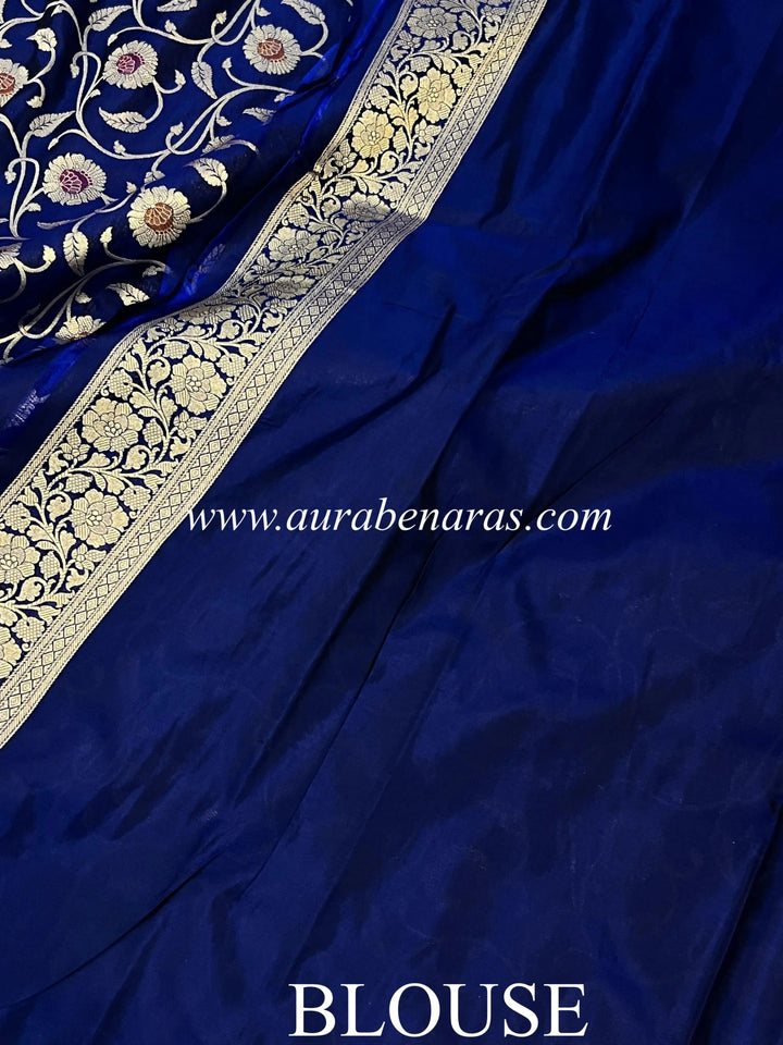 Deep Royal Blue Pure Banarasi Handloom Katan Silk Saree - Aura Benaras