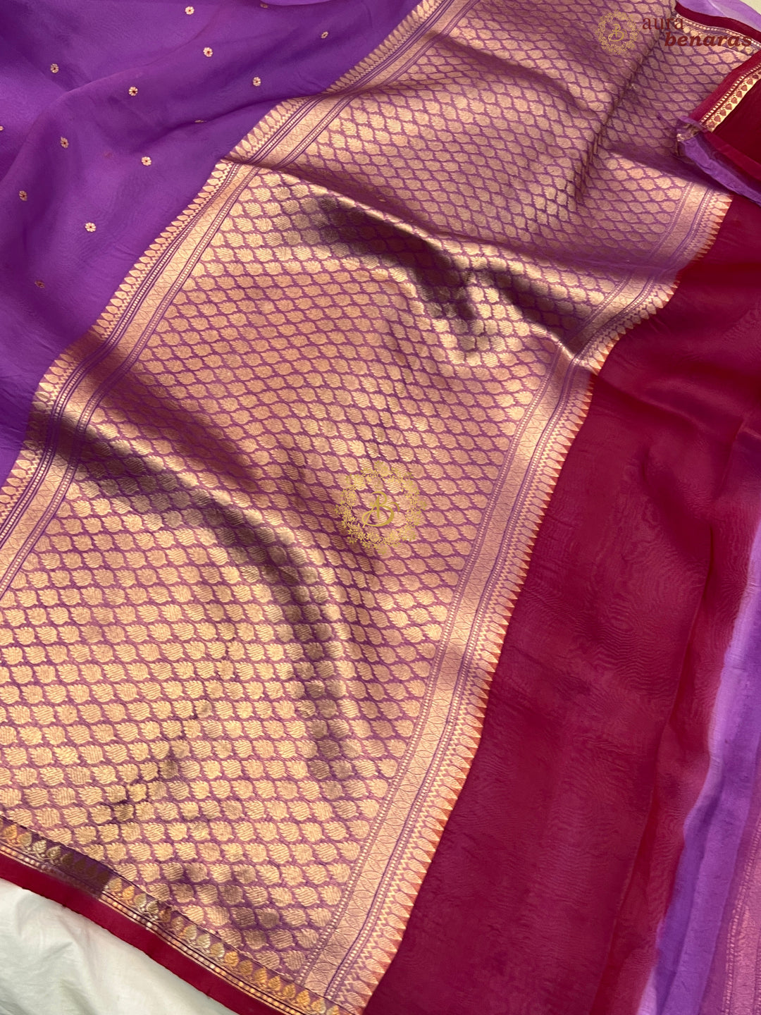 Purple Pure Kora Silk Handloom Banarasi Saree