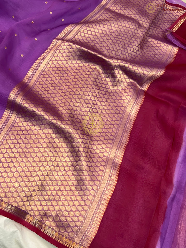 Purple Pure Kora Silk Handloom Banarasi Saree