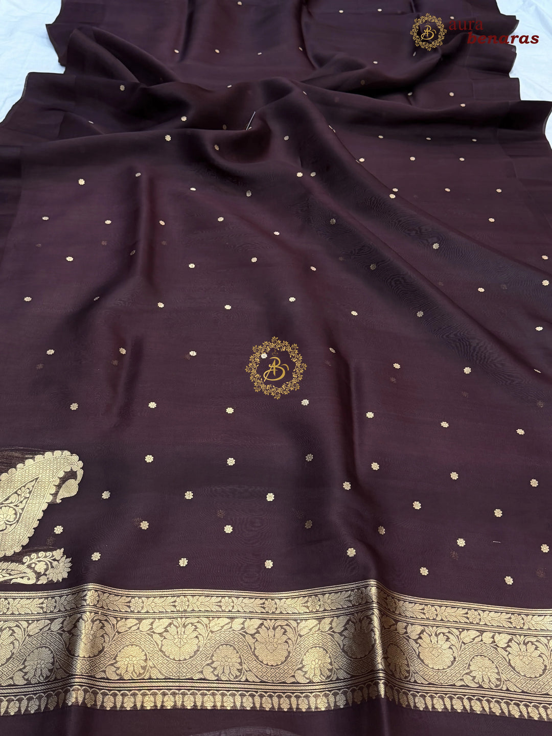 Coffee Brown Pure Banarasi Handloom Kora Silk Saree with Kadhwa Butis
