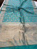 Turquoise Blue Pure Banarasi Handloom Katan Silk Saree