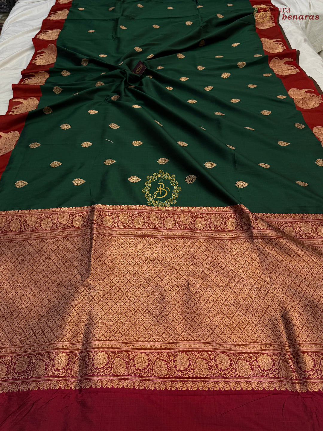 Bottle Green Pure Katan Silk Handloom Banarasi Saree