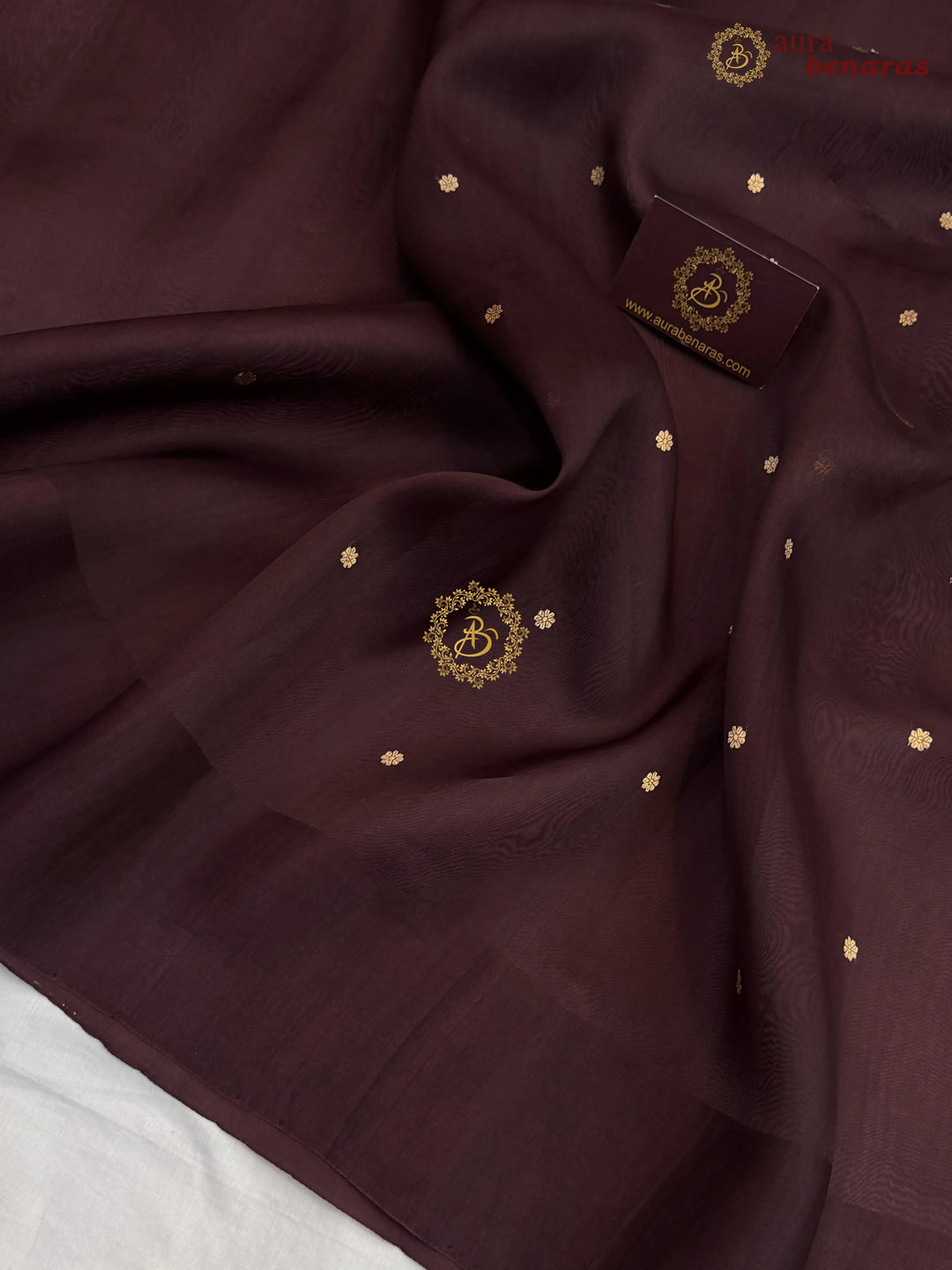 Coffee Brown Pure Banarasi Handloom Kora Silk Saree with Kadhwa Butis