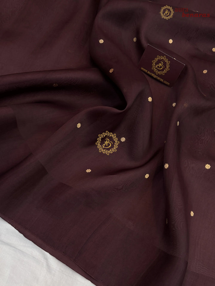 Coffee Brown Pure Banarasi Handloom Kora Silk Saree with Kadhwa Butis