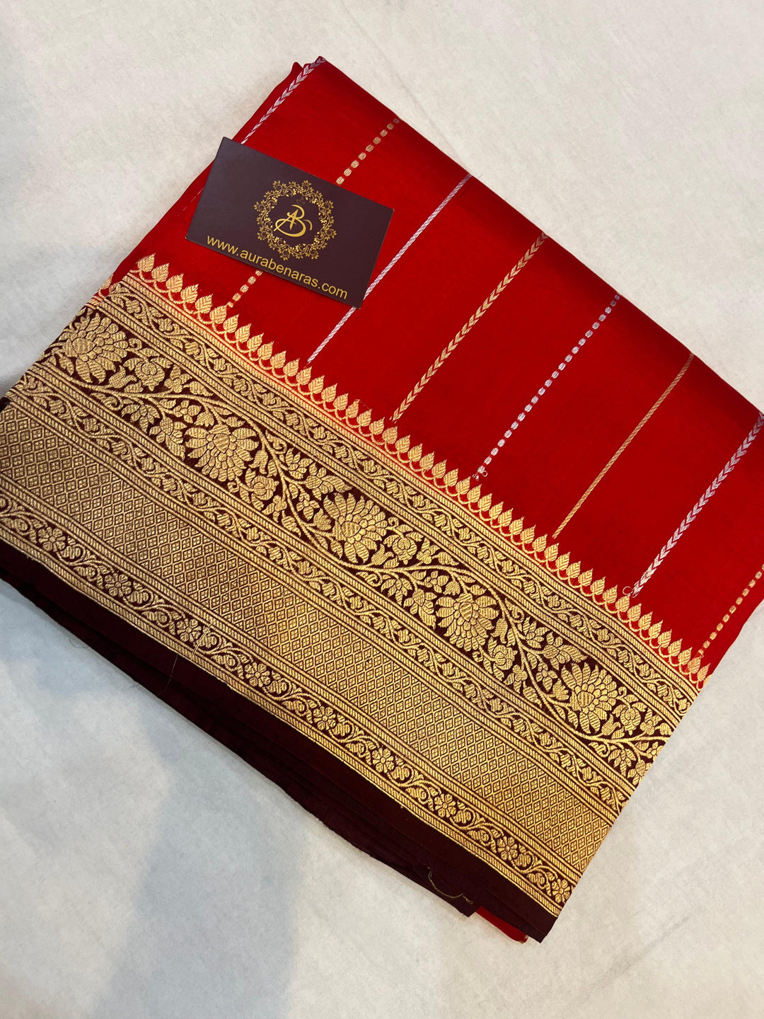 Red Pure Banarasi Handloom Silk Saree - Aura Benaras