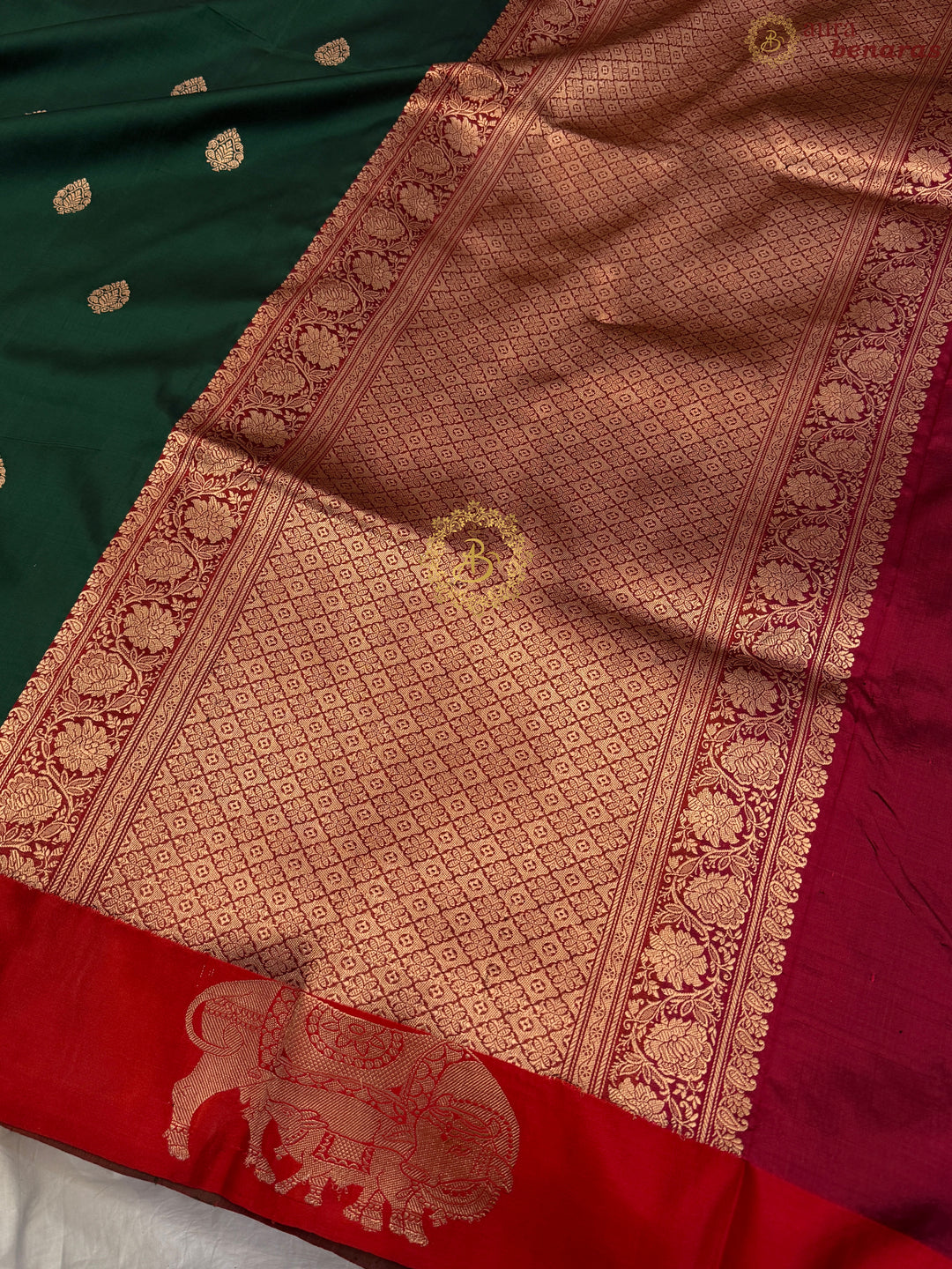 Bottle Green Pure Katan Silk Handloom Banarasi Saree