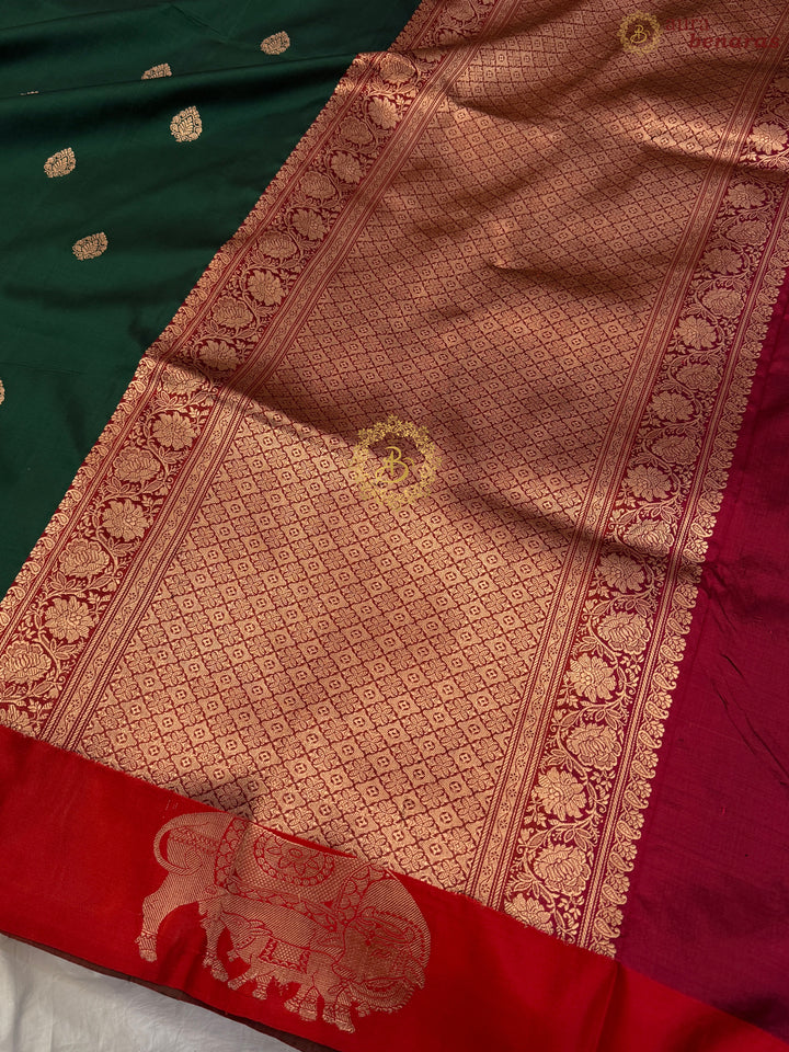 Bottle Green Pure Katan Silk Handloom Banarasi Saree