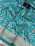 Turquoise Blue Pure Banarasi Handloom Katan Silk Saree