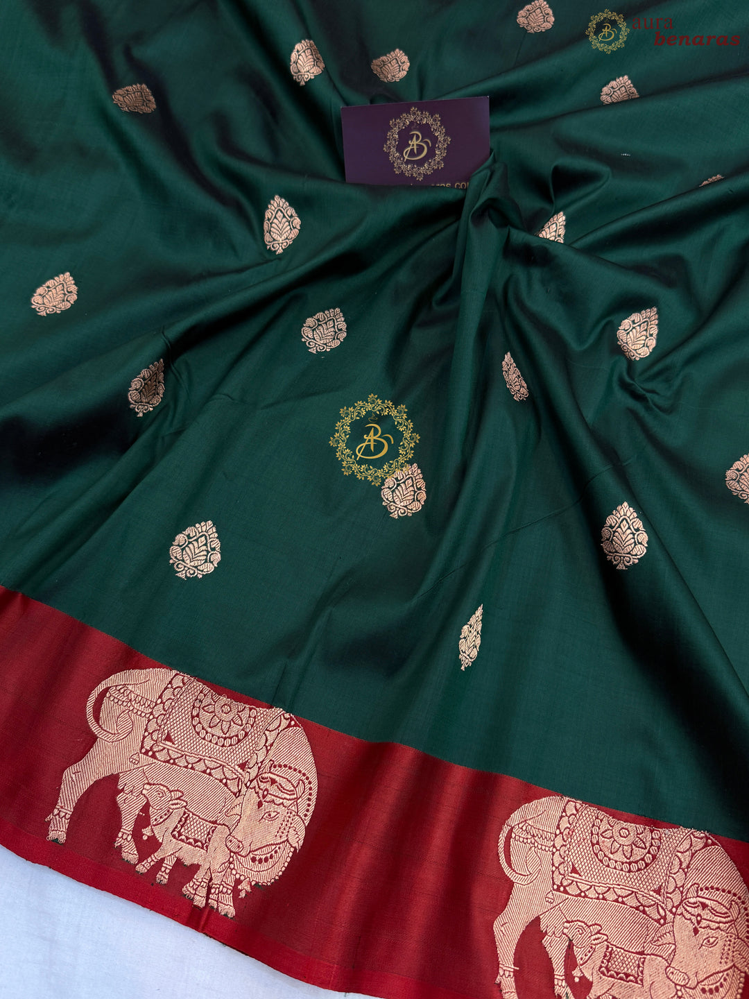 Bottle Green Pure Katan Silk Handloom Banarasi Saree