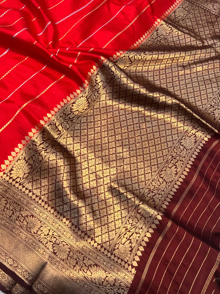 Red Pure Banarasi Handloom Silk Saree - Aura Benaras