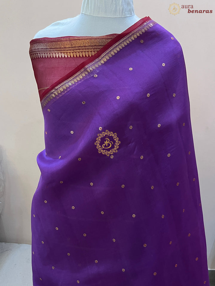 Purple Pure Kora Silk Handloom Banarasi Saree