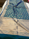 Peacock Blue Pure Banarasi Handloom Katan Silk Saree - Aura Benaras