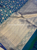 Peacock Blue Pure Banarasi Handloom Katan Silk Saree - Aura Benaras