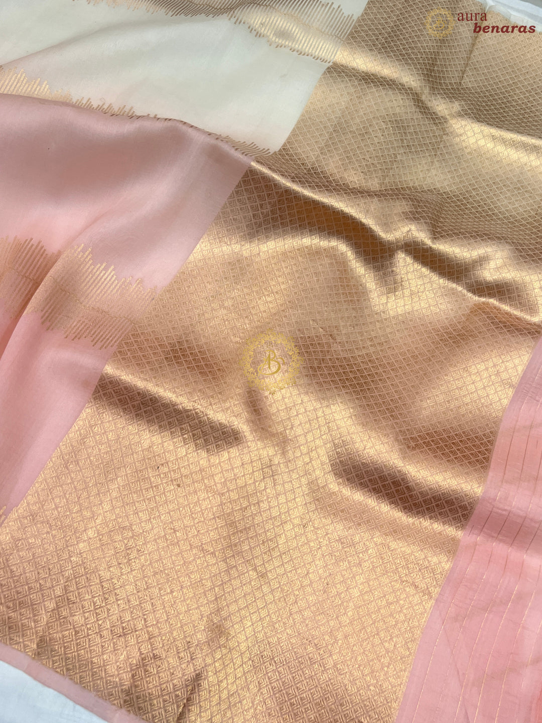 Off White - Baby Pink Shaded Pure Kora Silk Handloom Banarasi Saree