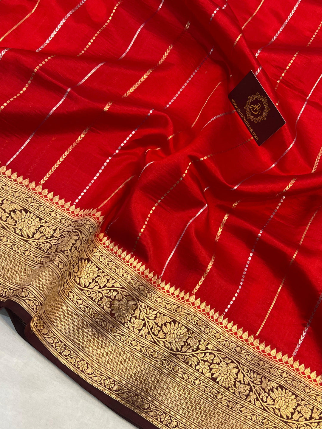 Red Pure Banarasi Handloom Silk Saree - Aura Benaras
