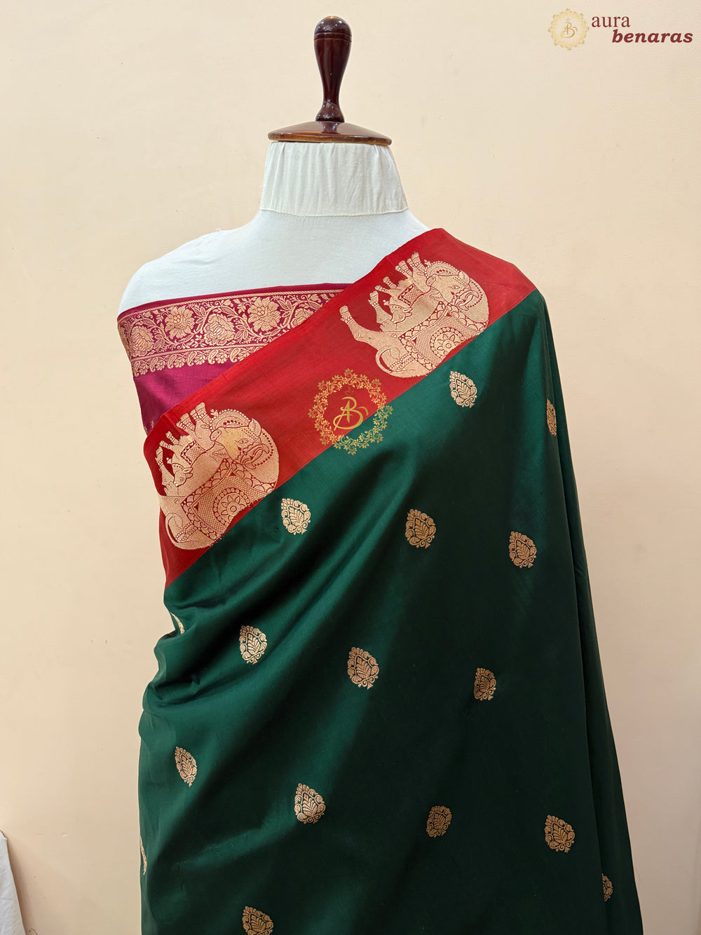 Bottle Green Pure Katan Silk Handloom Banarasi Saree