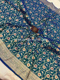 Peacock Blue Pure Banarasi Handloom Katan Silk Saree - Aura Benaras