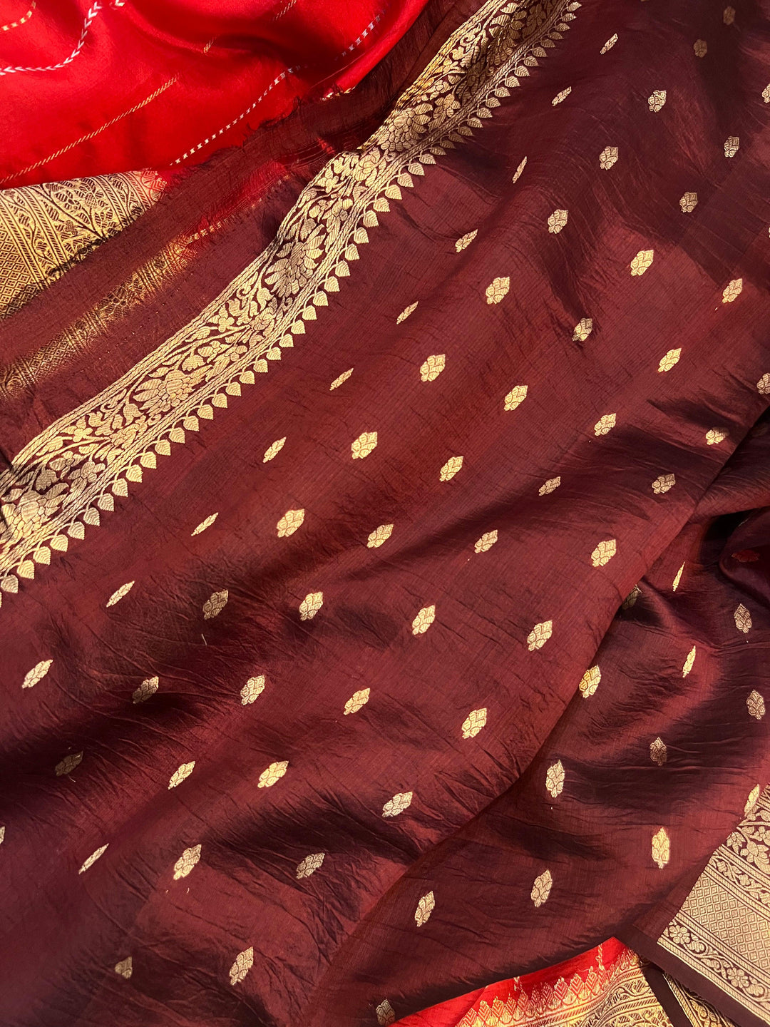Red Pure Banarasi Handloom Silk Saree - Aura Benaras