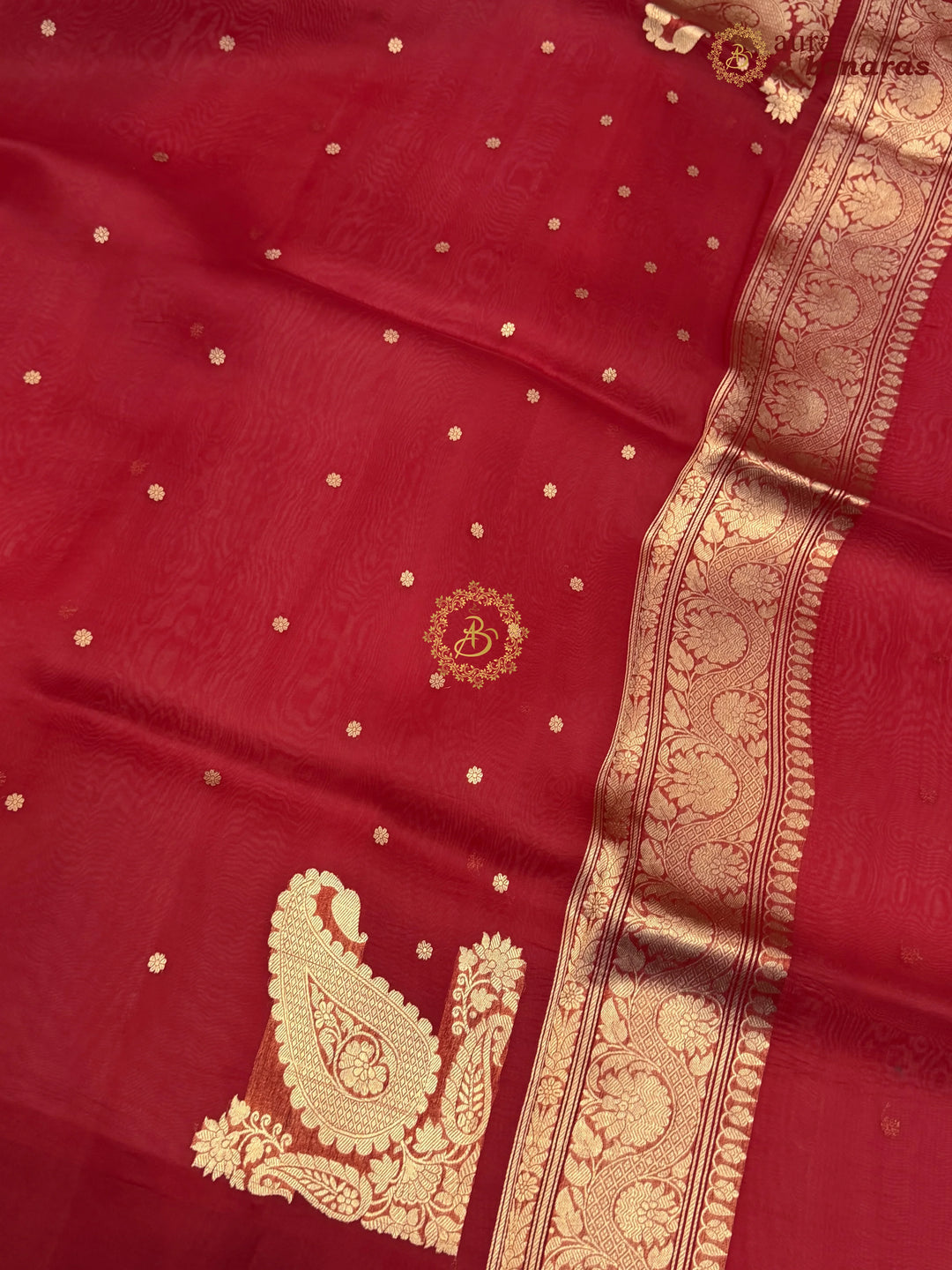 Red Pure Banarasi Handloom Kora Silk Saree with Kadhwa Butis