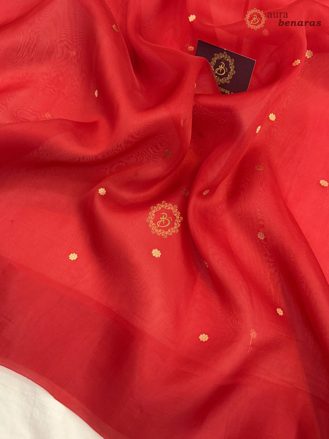 Red Pure Banarasi Handloom Kora Silk Saree with Kadhwa Butis