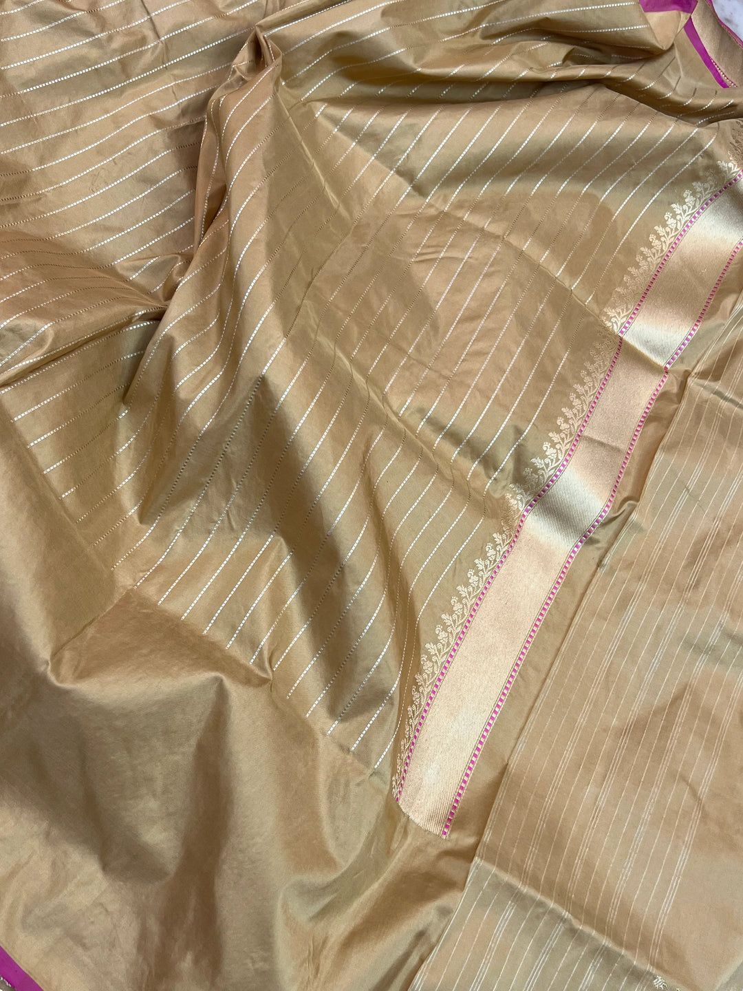 Pantone Gold Shade Katan Silk Saree with Kadhwa Buti & Tilfi Border