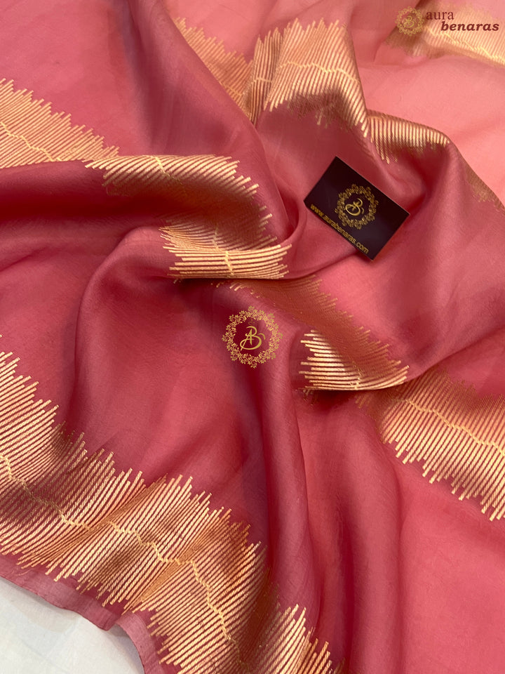 Onion Pink- Pink Shaded Pure Kora Silk Handloom Banarasi Saree