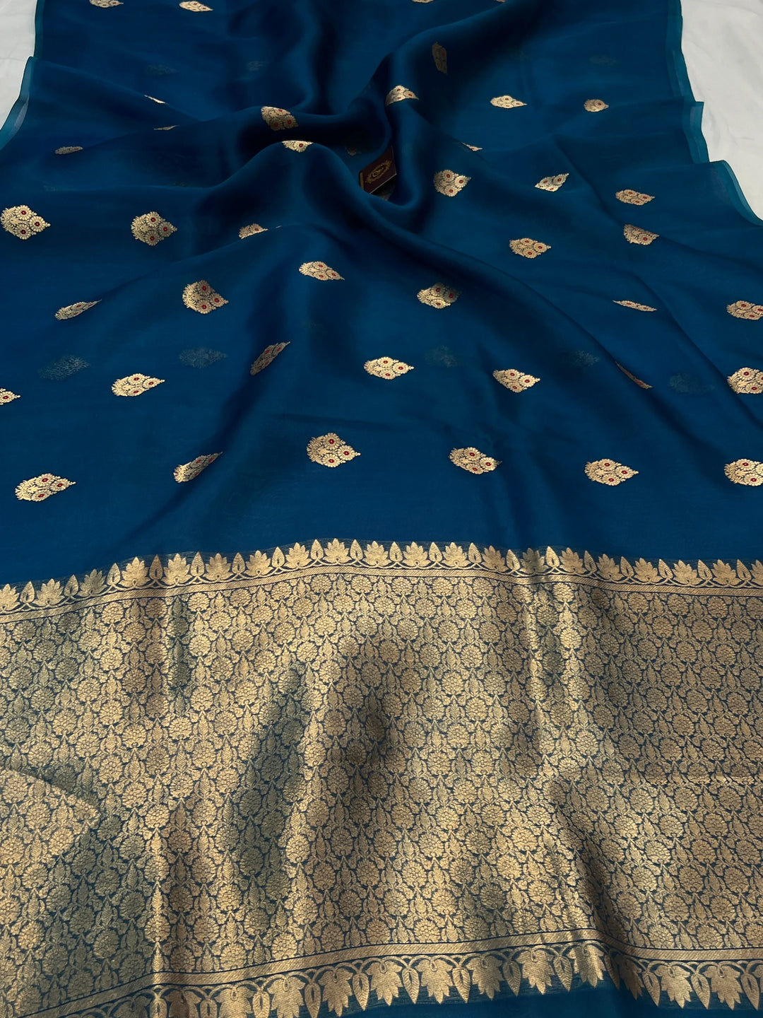 Teal Pure Kora Silk Handloom Banarasi Saree