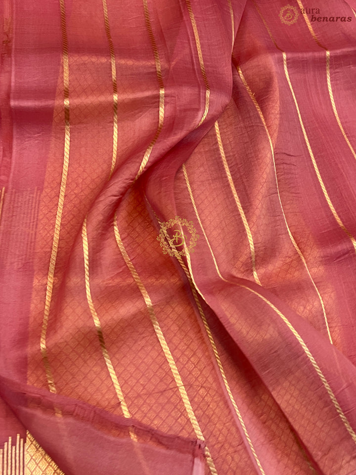 Onion Pink- Pink Shaded Pure Kora Silk Handloom Banarasi Saree