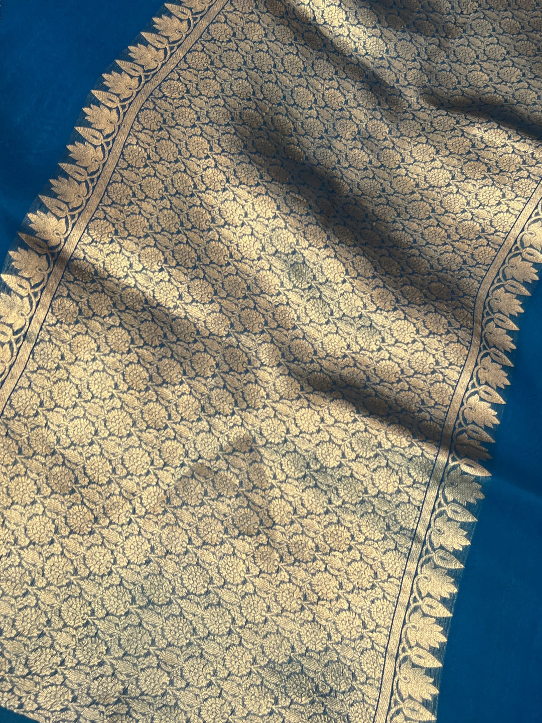 Teal Pure Kora Silk Handloom Banarasi Saree