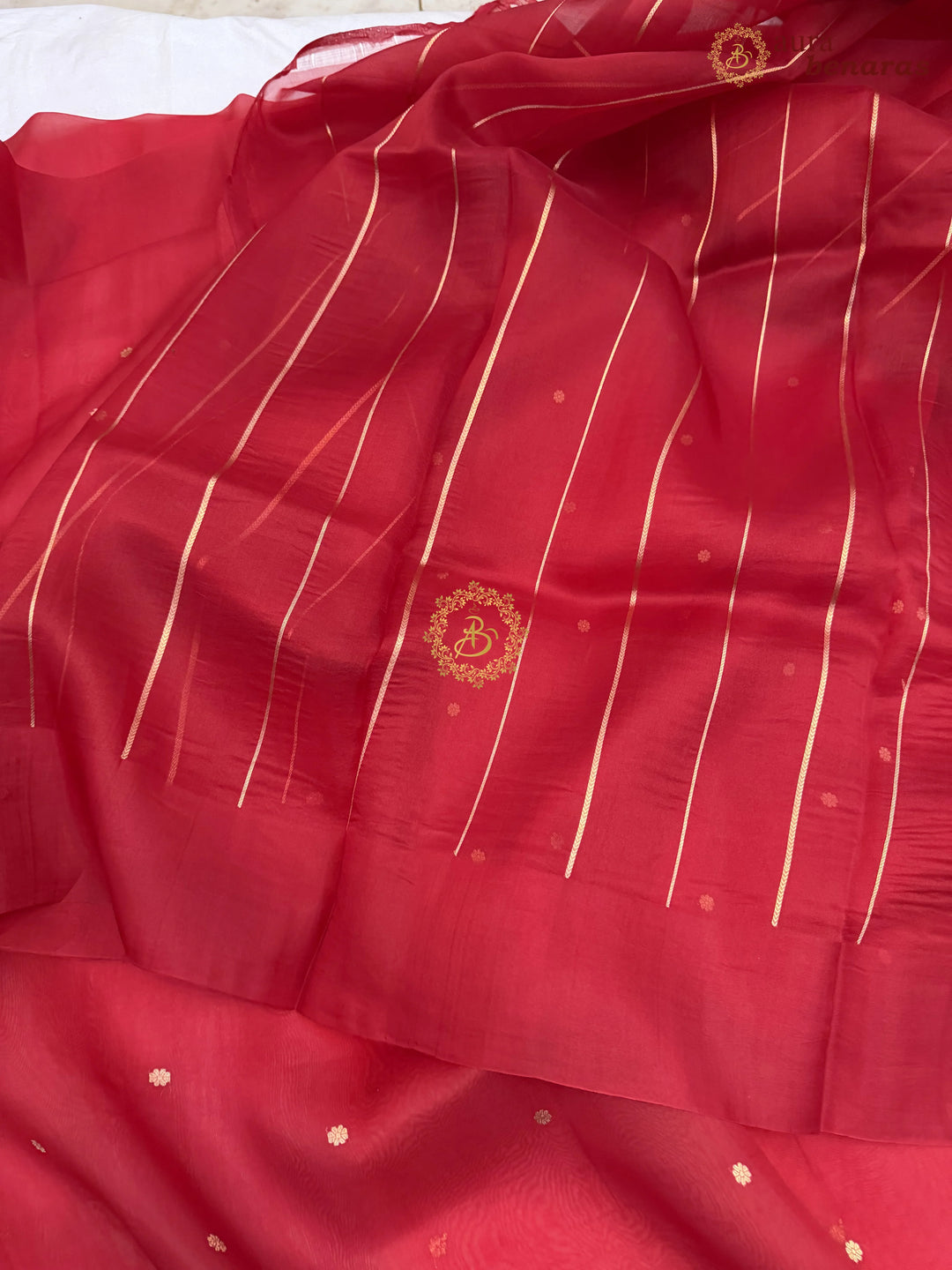 Red Pure Banarasi Handloom Kora Silk Saree with Kadhwa Butis