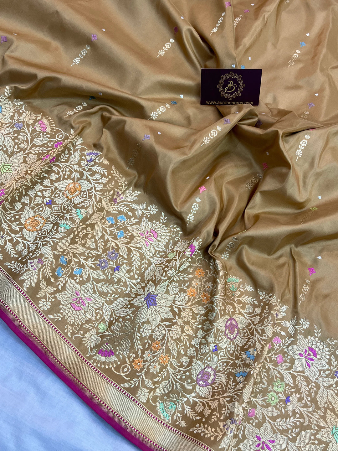 Pantone Gold Shade Katan Silk Saree with Kadhwa Buti & Tilfi Border