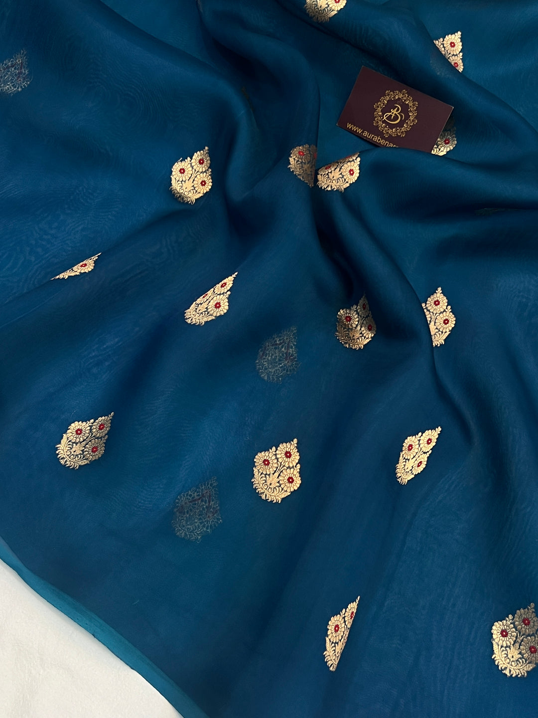 Teal Pure Kora Silk Handloom Banarasi Saree