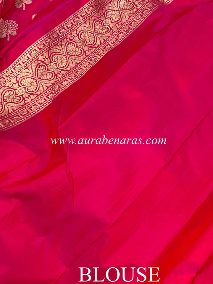 Hot Pink Pure Banarasi Handloom Katan Silk Saree - Aura Benaras