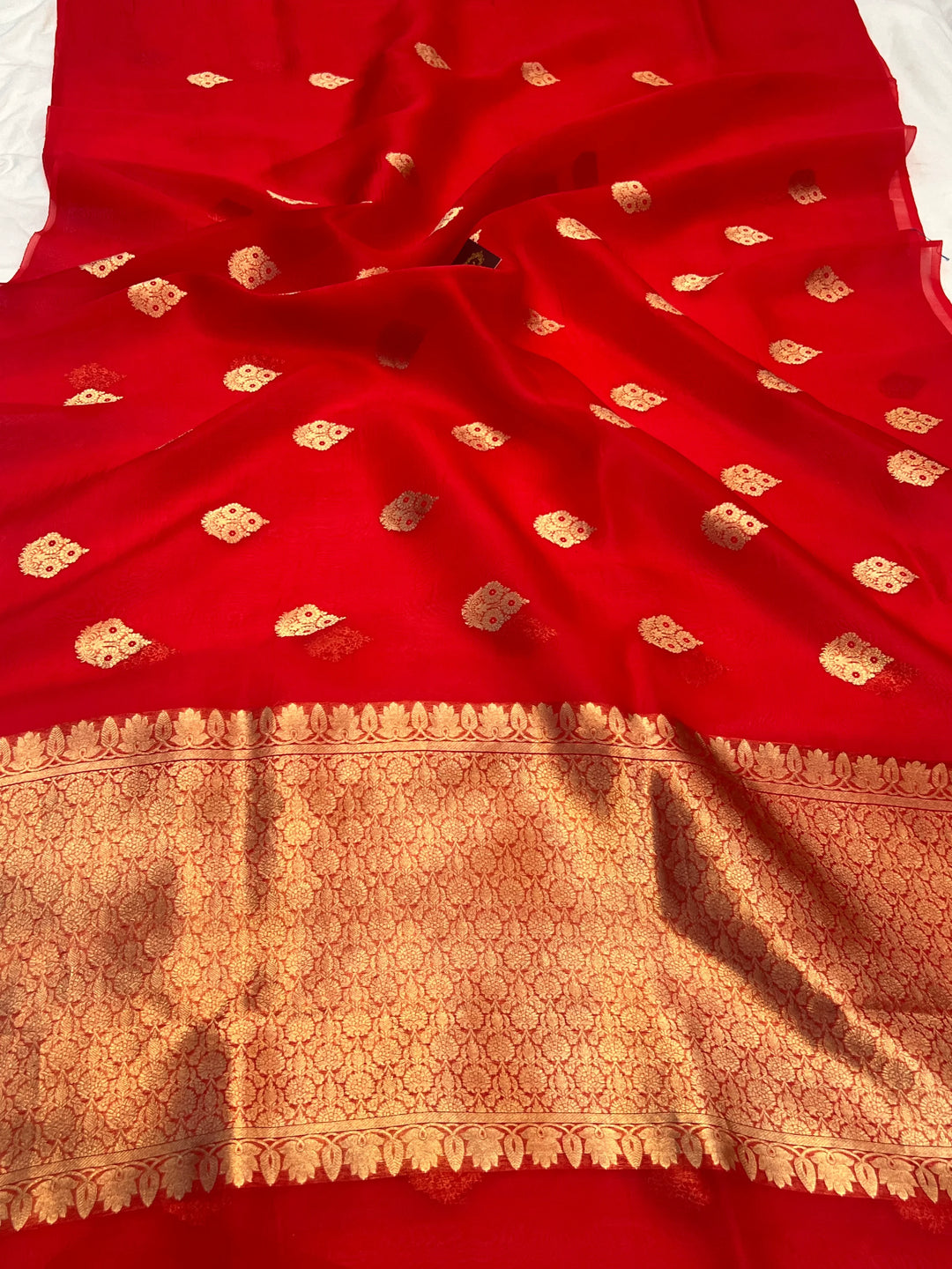 Red Pure Kora Silk Handloom Banarasi Saree