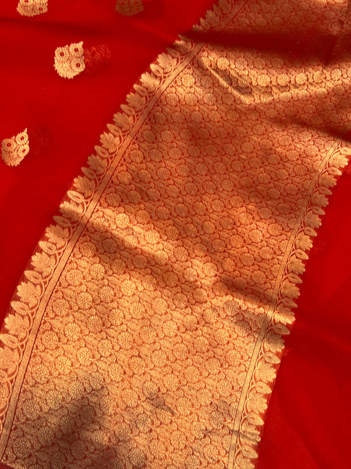 Red Pure Kora Silk Handloom Banarasi Saree