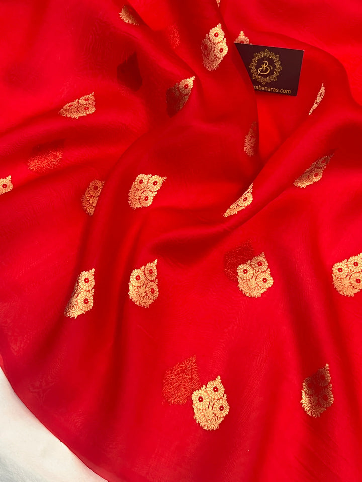 Red Pure Kora Silk Handloom Banarasi Saree