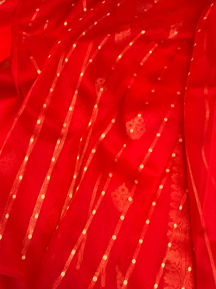 Red Pure Kora Silk Handloom Banarasi Saree