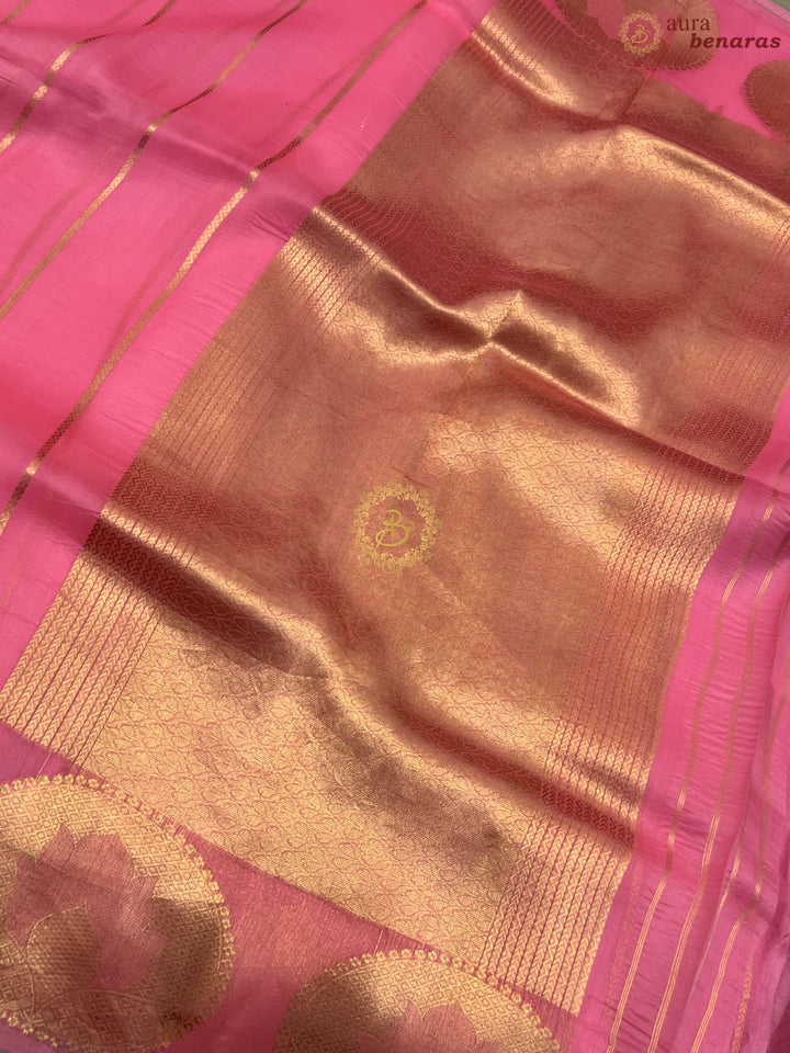Baby Pink Banarasi Handloom Kora Silk Saree