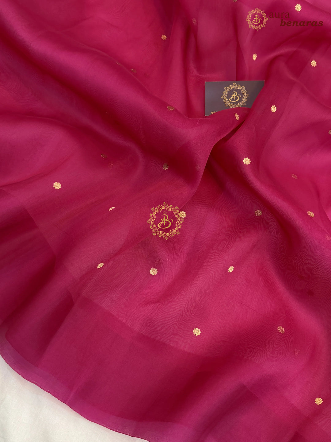 Rani Pink Pure Banarasi Handloom Kora Silk Saree with Kadhwa Buti & Mashru Border