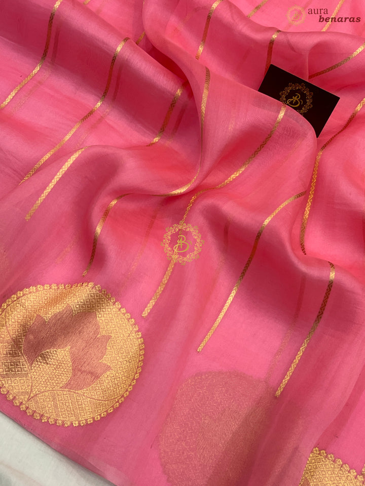 Baby Pink Banarasi Handloom Kora Silk Saree