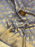 Greyish Lavender Pure Banarasi Handloom Katan Silk Saree - Aura Benaras