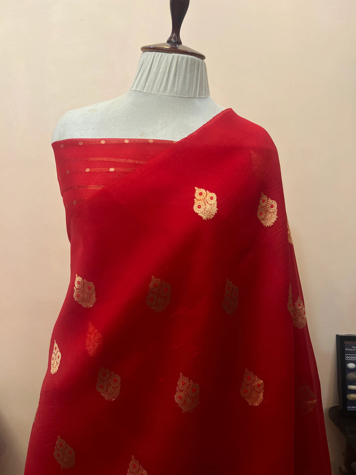 Red Pure Kora Silk Handloom Banarasi Saree