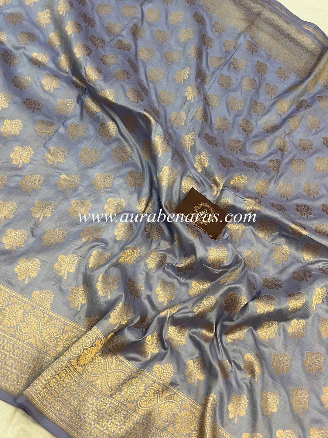 Greyish Lavender Pure Banarasi Handloom Katan Silk Saree - Aura Benaras