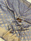 Greyish Lavender Pure Banarasi Handloom Katan Silk Saree - Aura Benaras